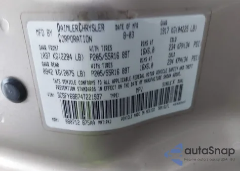 2004 Chrysler Pt Cruiser Limited from USA, damaged, VIN 3C8FY68B74T221937